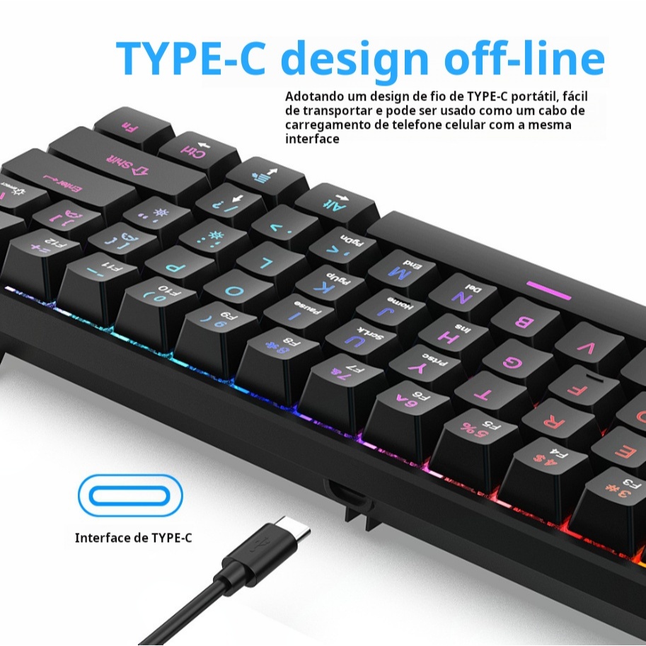 Teclado Gamer Mecânico Kunp Switch Azul 60% com Fio Usb-c Preto Rgb Para Pc Computador Video game em Oferta na Shopee