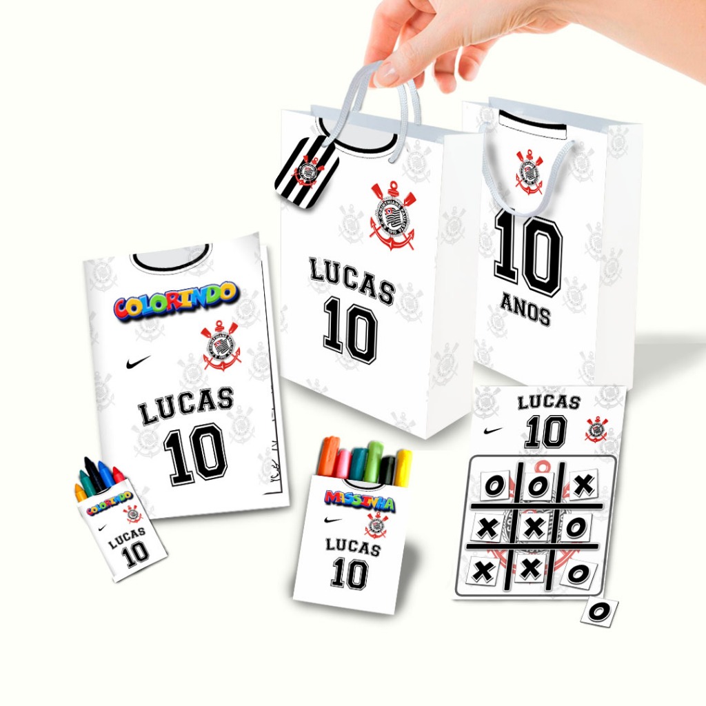 Lembrancinha de Aniversário Personalizado Sacolinha, Livrinho, Jogo da Velha, Massinha Corinthians