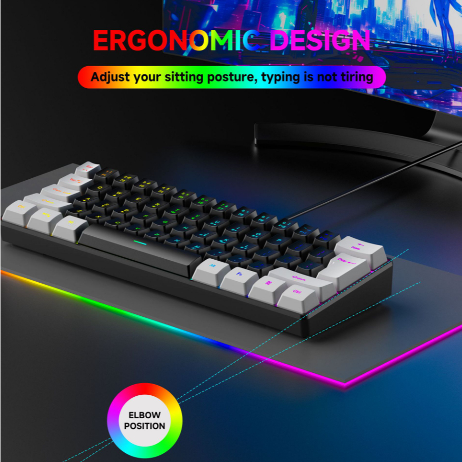 Teclado Gamer Mecânico USB Com Fio 60% ARGB Switch Vermelho 61Teclas PC e Notebook AITEK em Oferta na Shopee