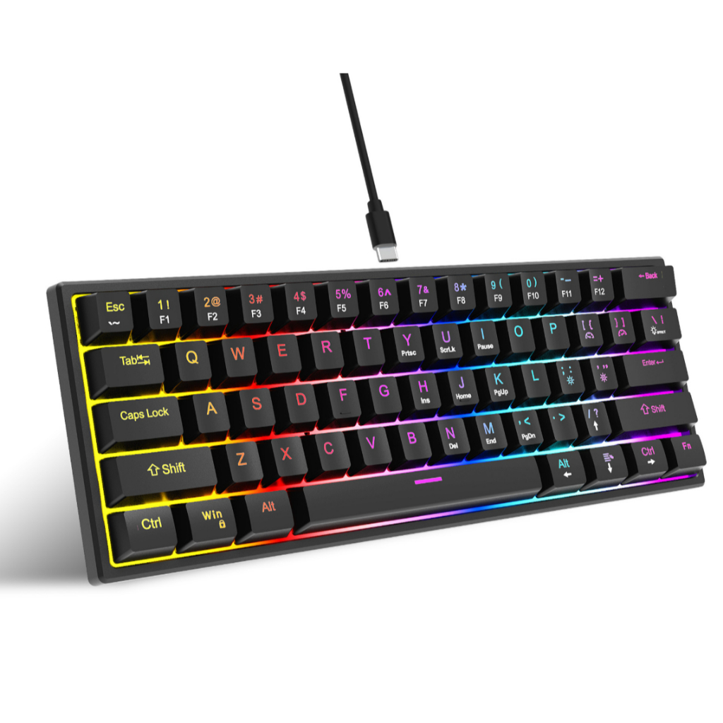 Teclado Gamer Mecânico Kunp Switch Azul 60% com Fio Usb-c Preto Rgb Para Pc Computador Video game