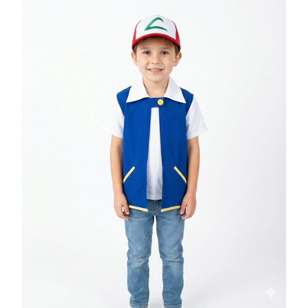 fantasia roupa ash pokemon boné infantil festa