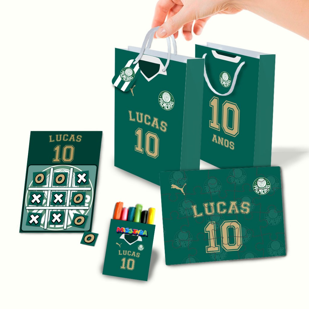 Lembrancinha Kit sacolinha Personalizado Quebra Cabeça, Jogo da Velha e Massinha Palmeiras