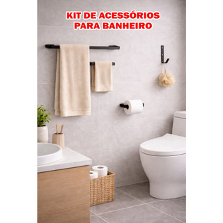 Kit para Banheiro Porta Toalha De Banho Toalha De Rosto Porta Papel Higiênico e Gancho Multi uso