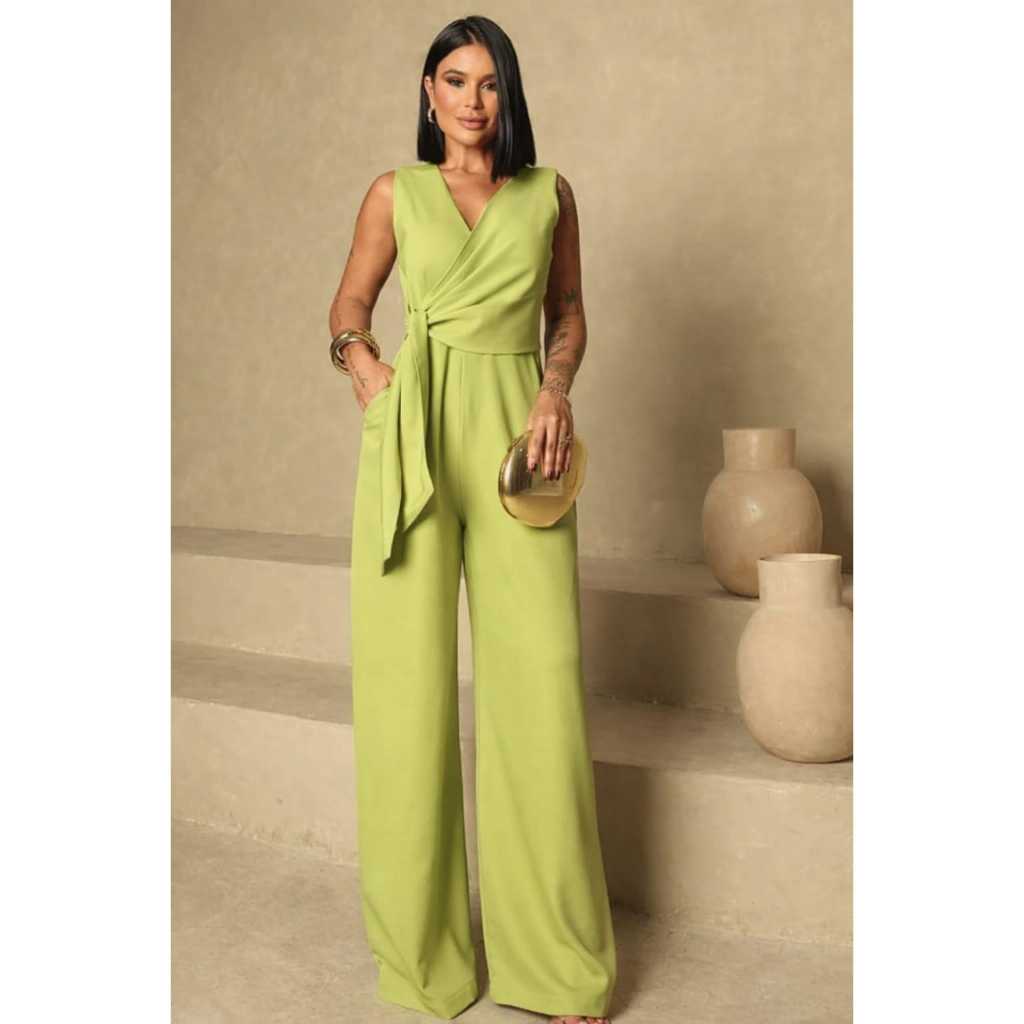 MACACÃO ALFAIATARIA TURQUESA COM AMARRAÇÃO LATERAL – TECIDO ALFAIATARIA PREMIUM