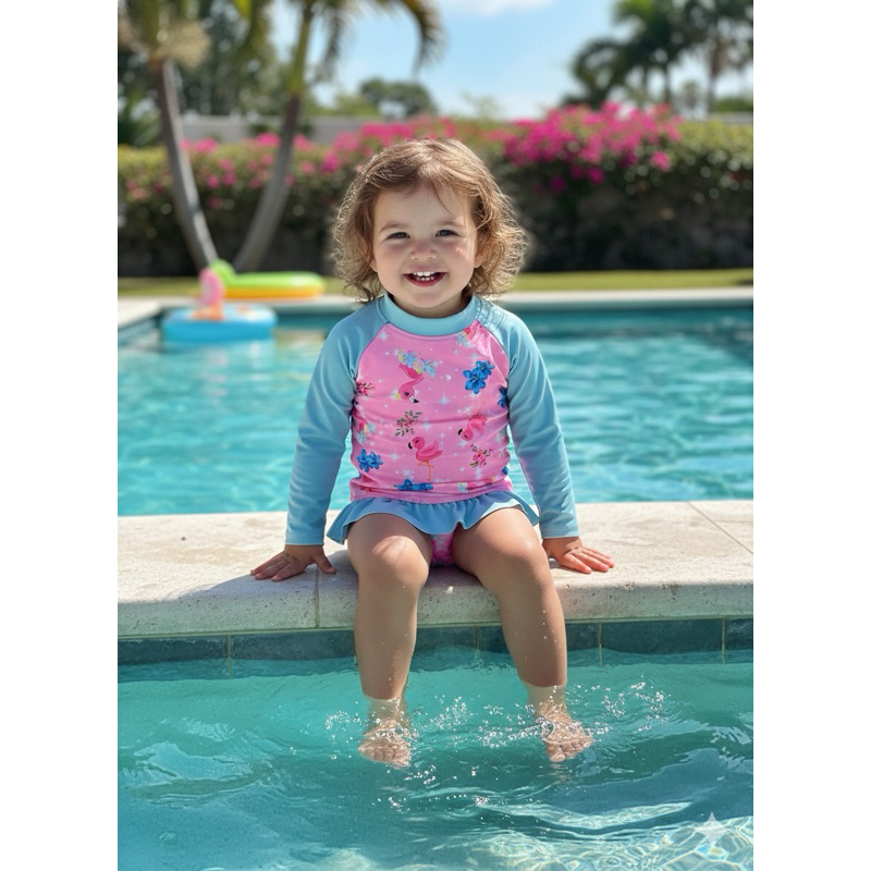 Conjunto biquíni  infantil moda praia menina camisa + calcinha proteção UV verão