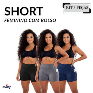 Short Legging Feminina Fitness com Bolso Prático para Academia KIT 03