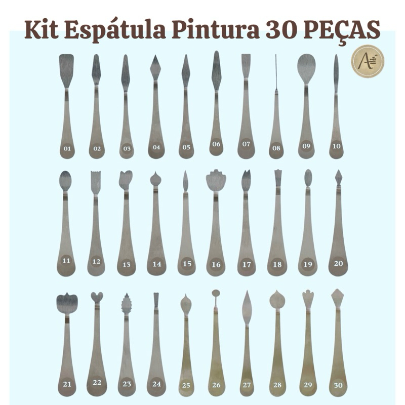 Kit Espátulas Pintura Artística Completo com 30 Modelos em Aço Inox para Decoração, Confeitaria e Bolos em Oferta na Shopee