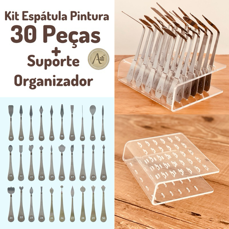 Kit Espátula Pintura 30 Peças + Suporte Organizador em Oferta na Shopee