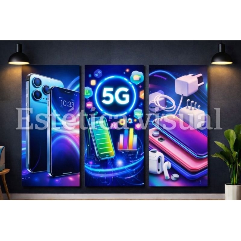 Quadro decorativo para lojas de eletrônicos e celular 3 peças 60×22