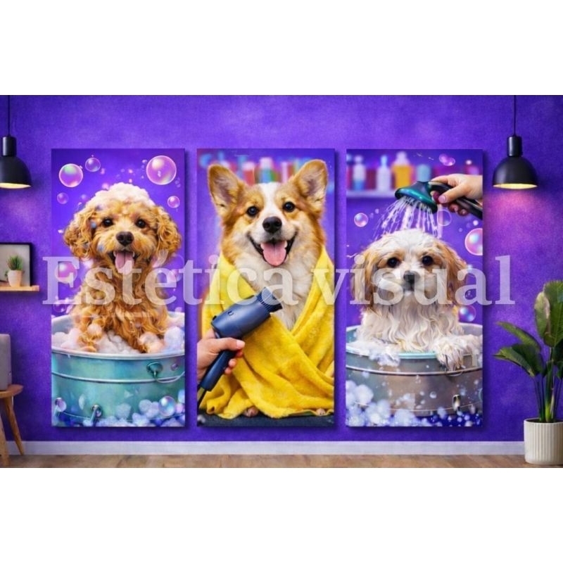 Quadro decorativo Pet shop 3 peças 60×22