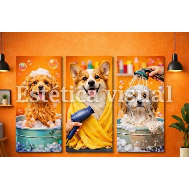 Quadro decorativo Pet shop 3 peças 60×22