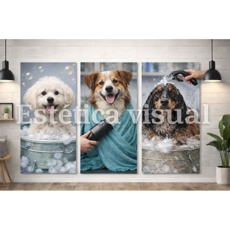 Quadro decorativo Pet shop 3 peças 60×22