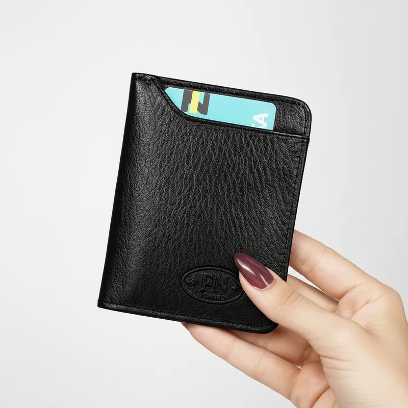 Porta Cartões Compacto Em Couro Legítimo Com Visor Transparente