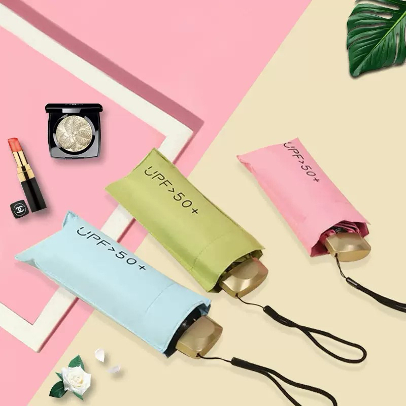 Mini Guarda-chuva De Bolso Ultraleve 5 Dobras portátil Dobrável Proteção UV Pequeno Sol Dupla Utilização em Oferta na Shopee