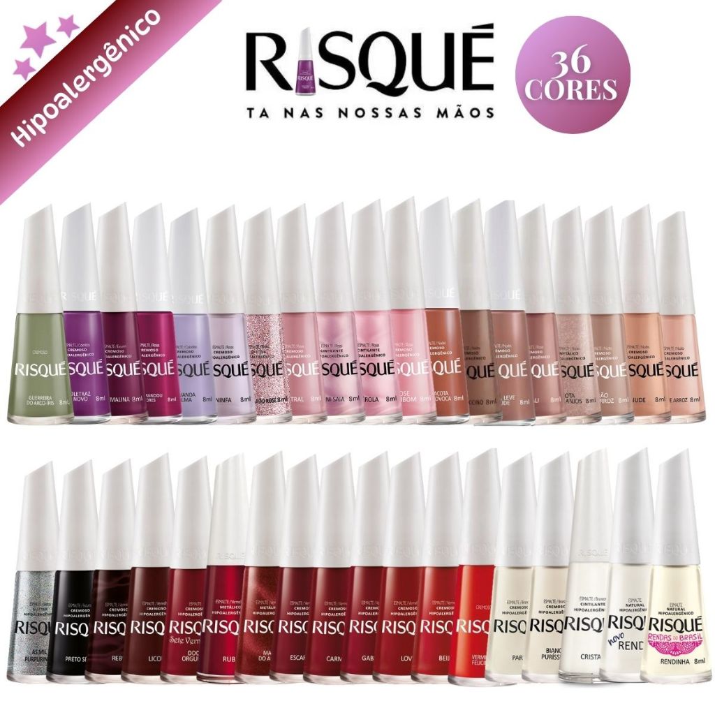Risqué - Kit 36 Esmaltes Diferentes - Cores Sortidas Risque Sem Repetição Lançamento Manicure