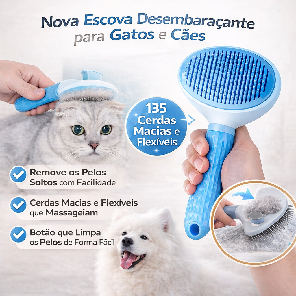 Escova Removedora de Pelos Pet Autolimpante para Cães e Gatos | Desembaraça, Massageia e Reduz Queda de Pelo em Oferta na Shopee