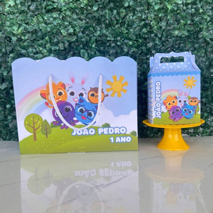 Kit Caixinhas Maleta & Sacolinhas Bolofofos Azul - Personalizadas - Pegue e Monte - Lembrancinhas