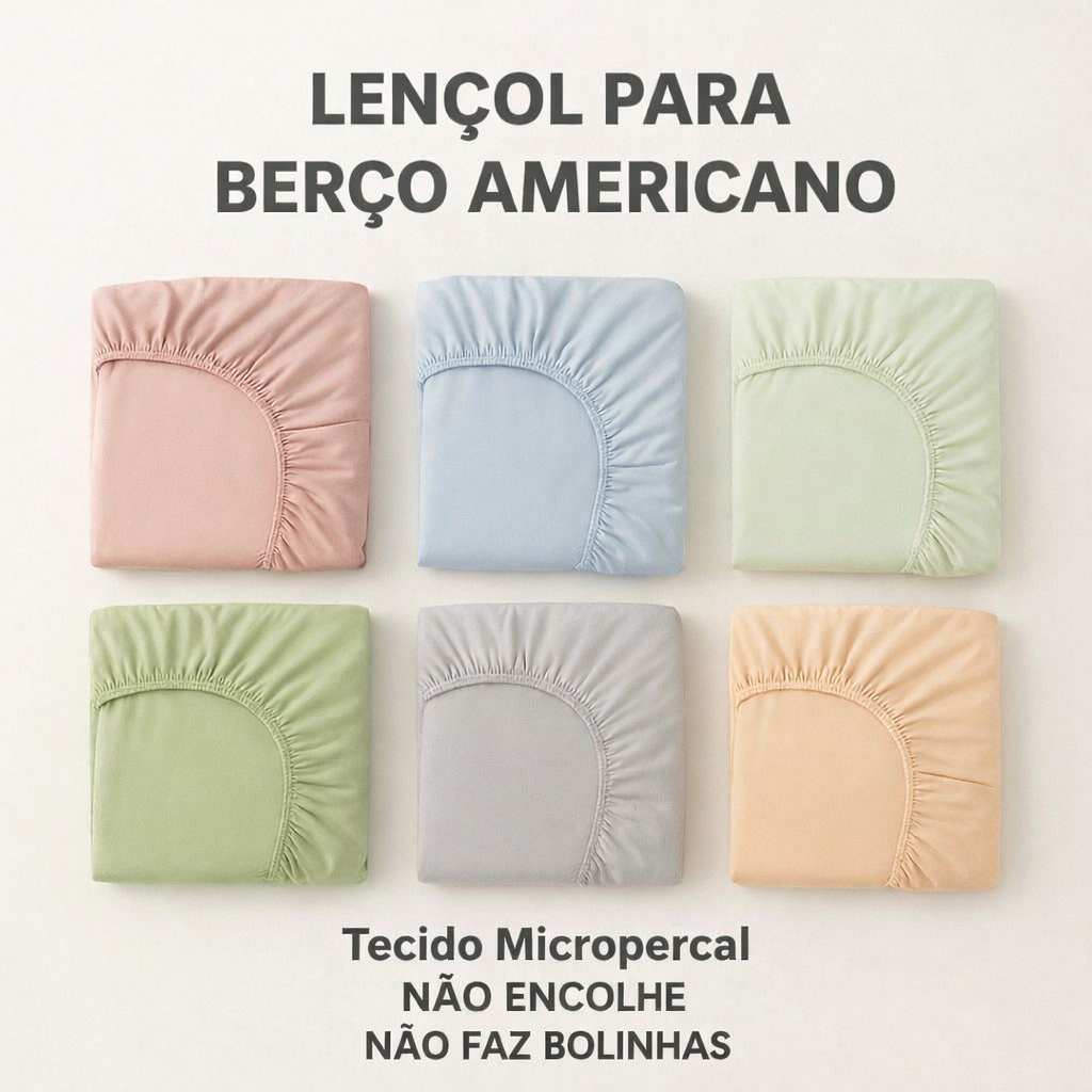 KIt 3 Lençol Padrão Para Berço Americano  Micropercal 400 Fios 1,30 x 0,70 x 12cm