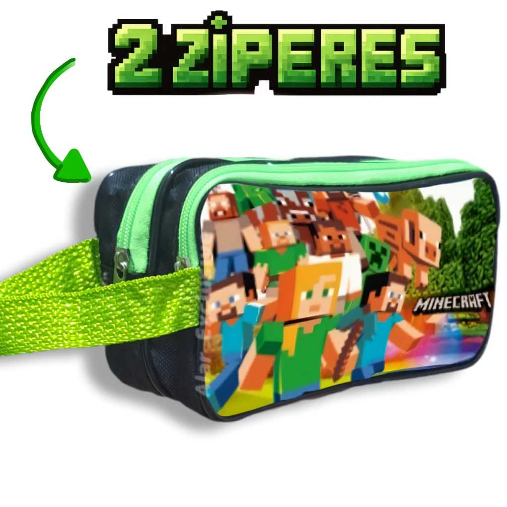 Estojo Escolar Infantil Minecraft Com Duas Divisorias e Alça em Oferta na Shopee