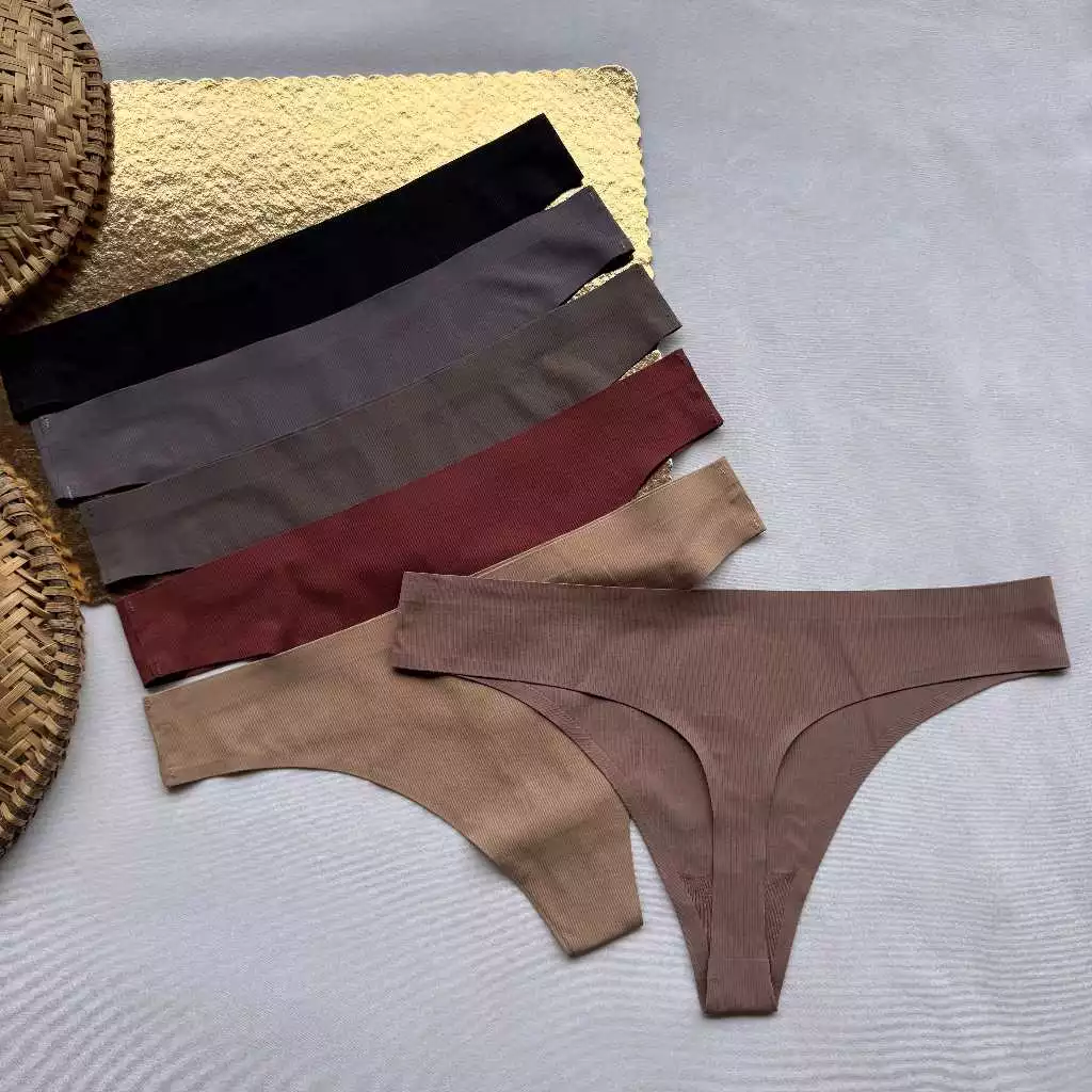 Kit Calcinhas Fio Canelada Corte a Laser Sem Costura Poliamida Lingerie Fio Dental Importada Tanga
