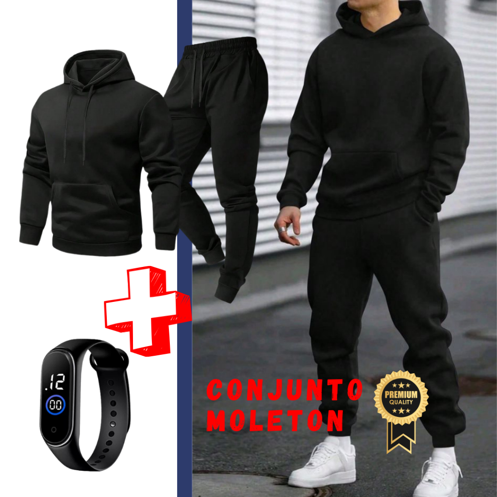 Kit Conjunto Masculino Moletom Esportivo Blusa Com Capuz Casual Flanelado Premium Promoção