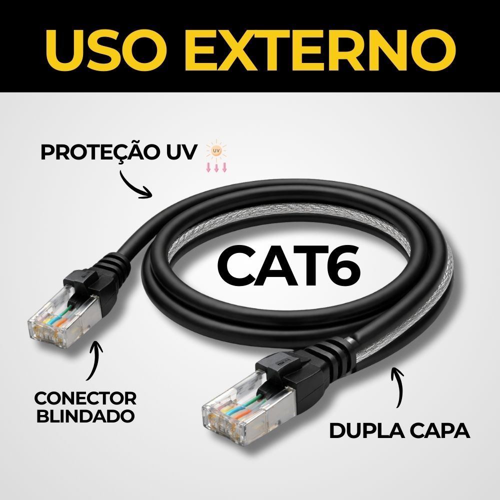 CABO DE REDE CAT6 PRETO BLINDADO DUPLA CAPA 1 METRO 2 METROS 3 METROS 5 METROS
