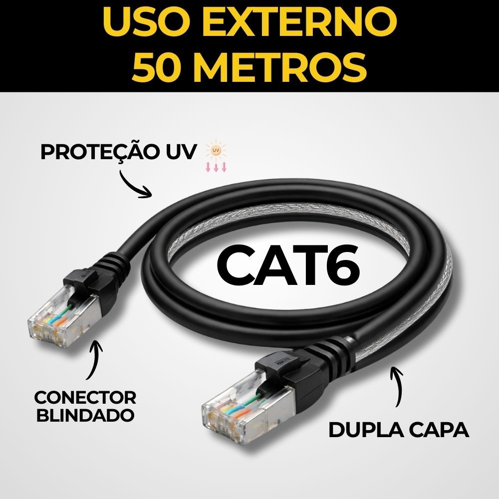 Cabo de Rede CAT6 50 Metros Blindado Externo Dupla Capa