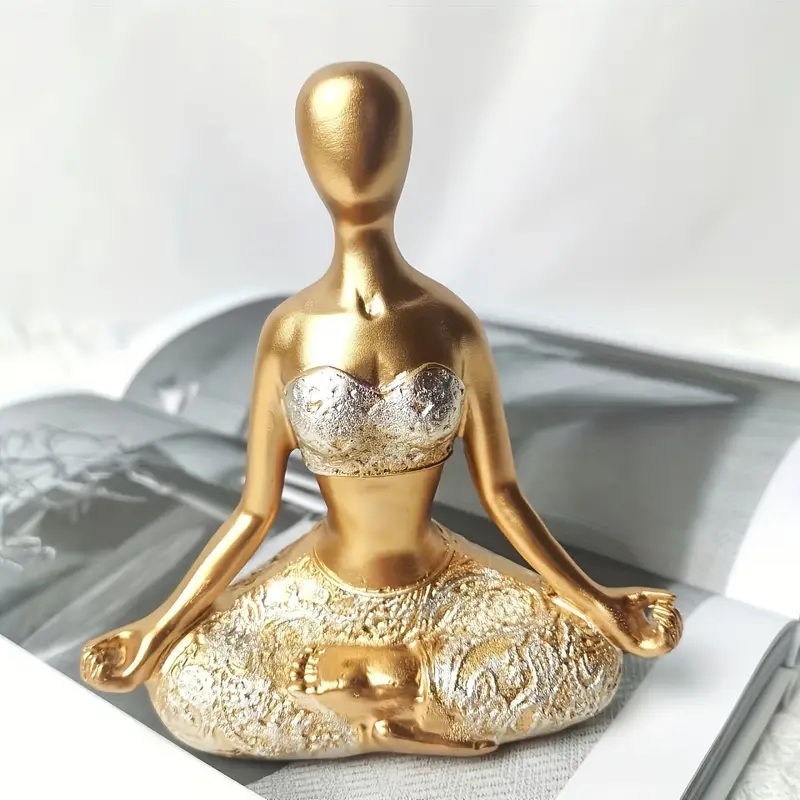 Imagem Estátua Decorativa Yoga Posição Zen Meditação Resina Brilho