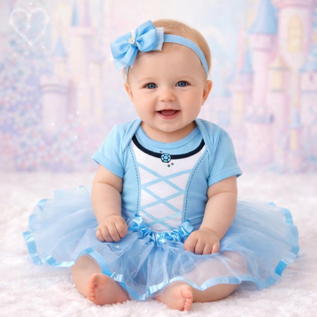 Body bebê  Mesversario princesa disney   CINDERELA temático fantasia Menina  + laço + Saia de tule em Oferta na Shopee