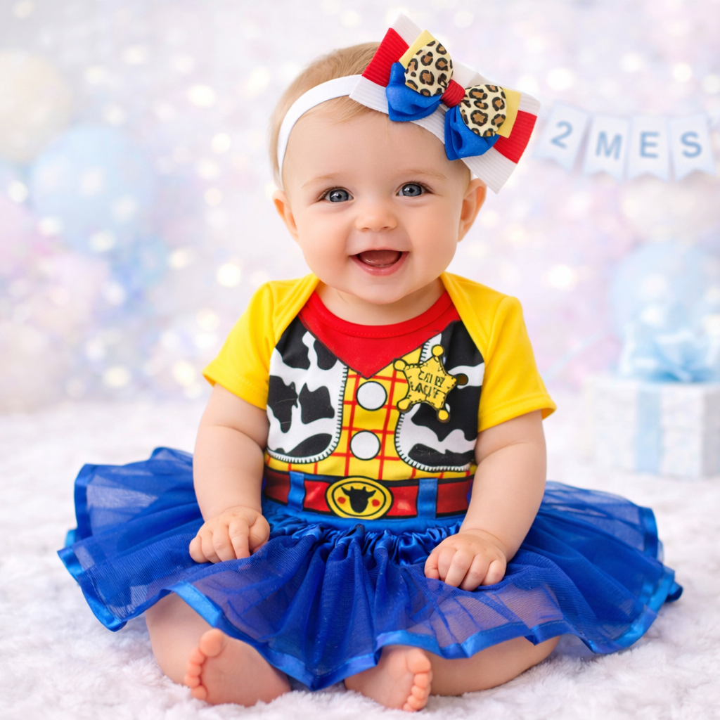 Kit Body Bebê Toy Story Jessie Menina Fantasia Temática Mesversário Saia de  Tule Laço