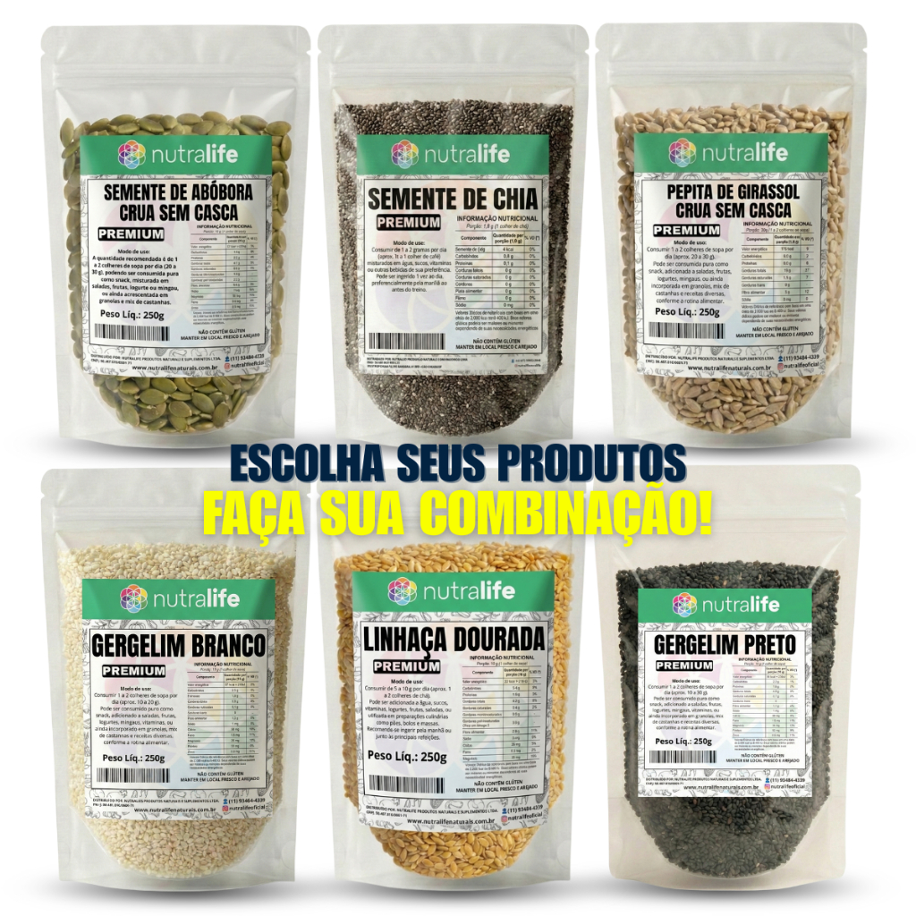 Mix de Sementes Saudável – Chia, Linhaça, Gergelim Branco e Preto, Girassol e Semente de Abóbora Rico em Fibras Ômega 3