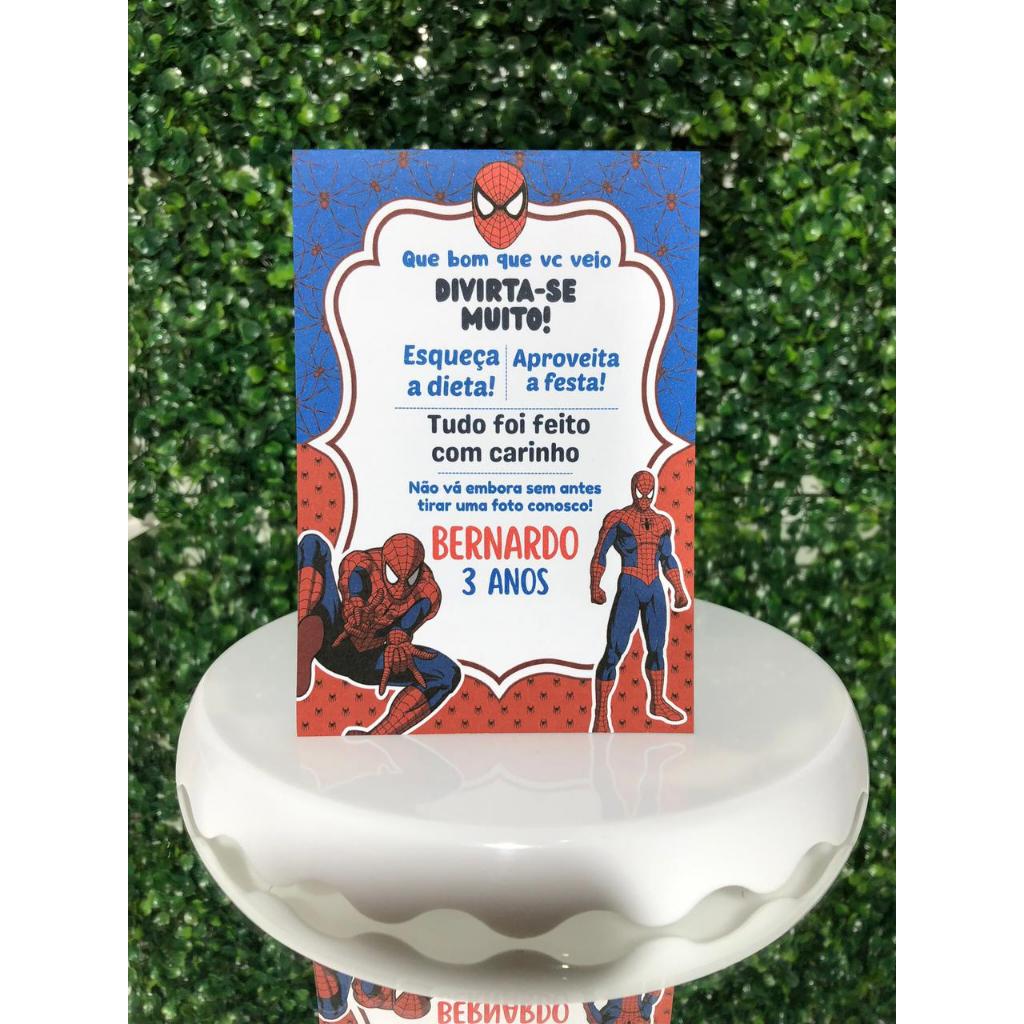 PLAQUINHA DE MESA ANIVERSARIO - HOMEM ARANHA - PLAQUINHA AGRADECIMENTO - CENTRO DE MESA - DECORAÇÃO - FESTA