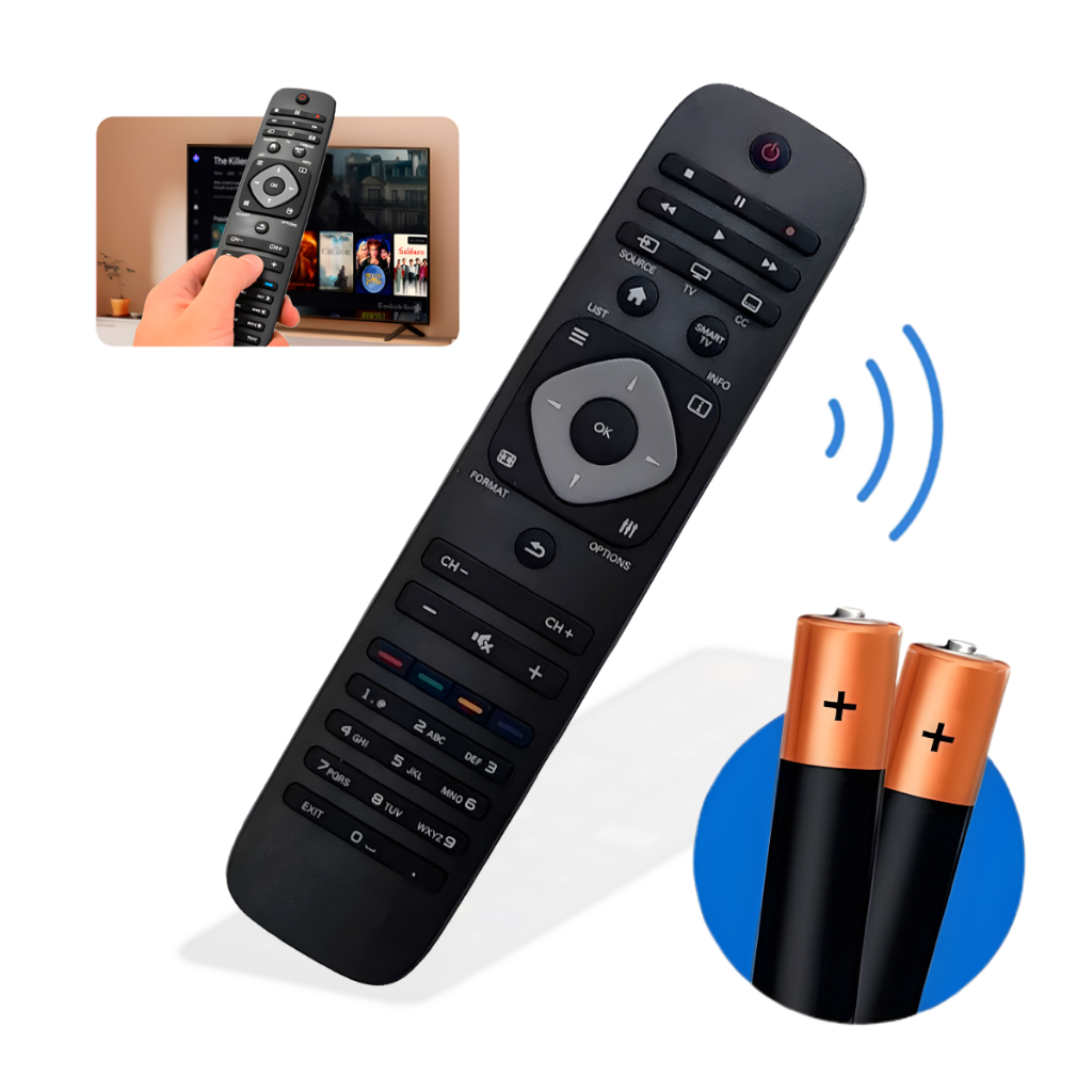 Controle Remoto Para Tv Philips Smart Universal Lcd Led + 2 Pilhas