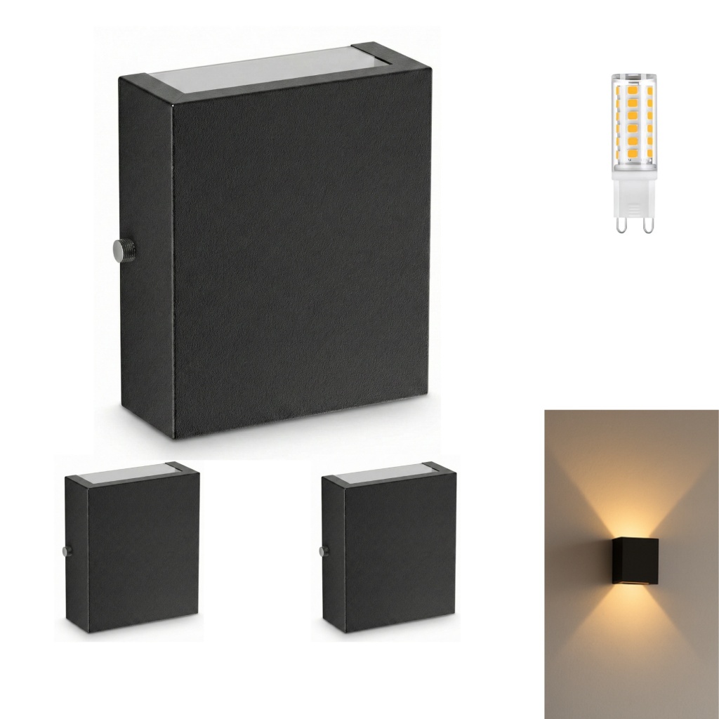 Kit 3 Arandelas LED Parede Alumínio Preto Bivolt com Lâmpada G9 Muro Jardim Área Externa Interna Moderna