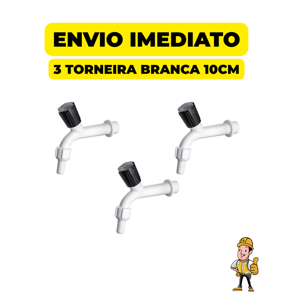 Kit Torneira Branca Jardim 10cm Barato 3 Unid Preço de Atacado HERC Torneira Envio Imediato