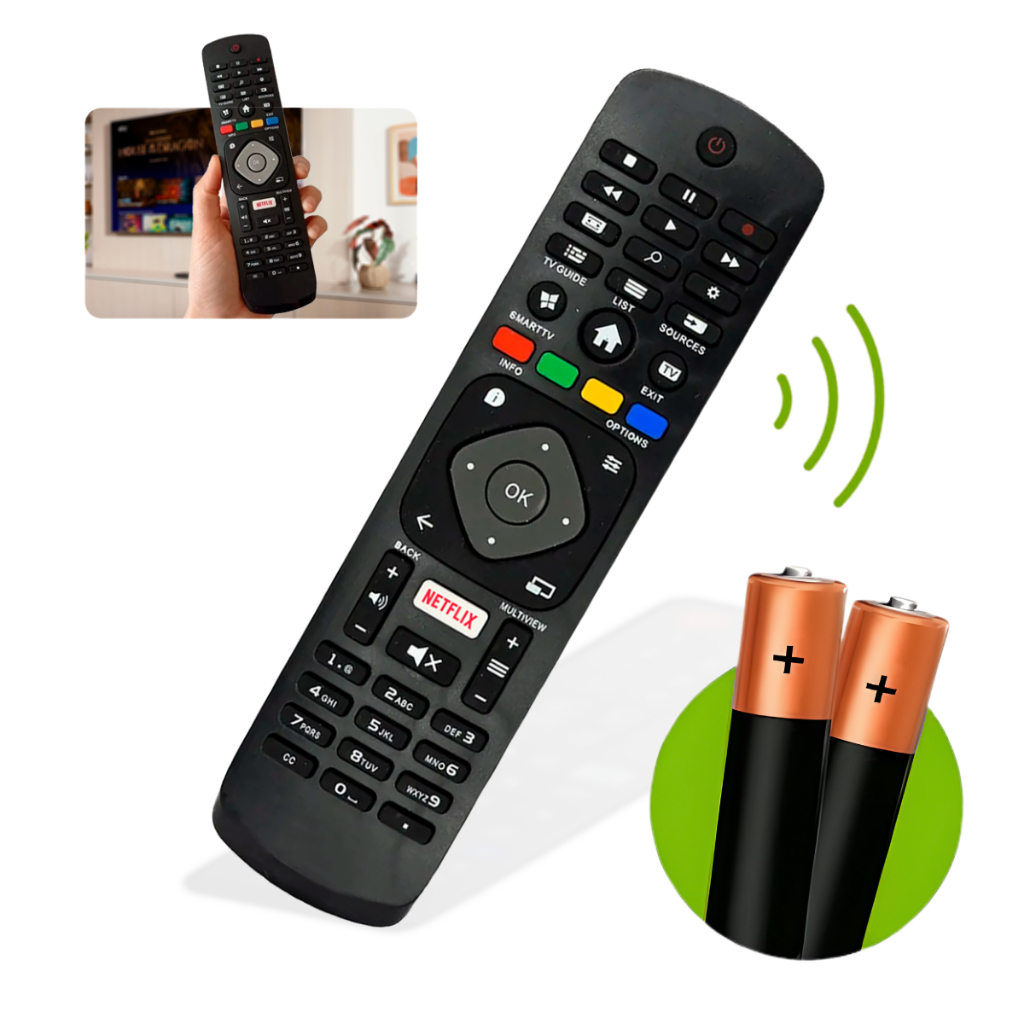 Controle Remoto Para Tv Philips Smart Universal Netflix + 2 Pilhas
