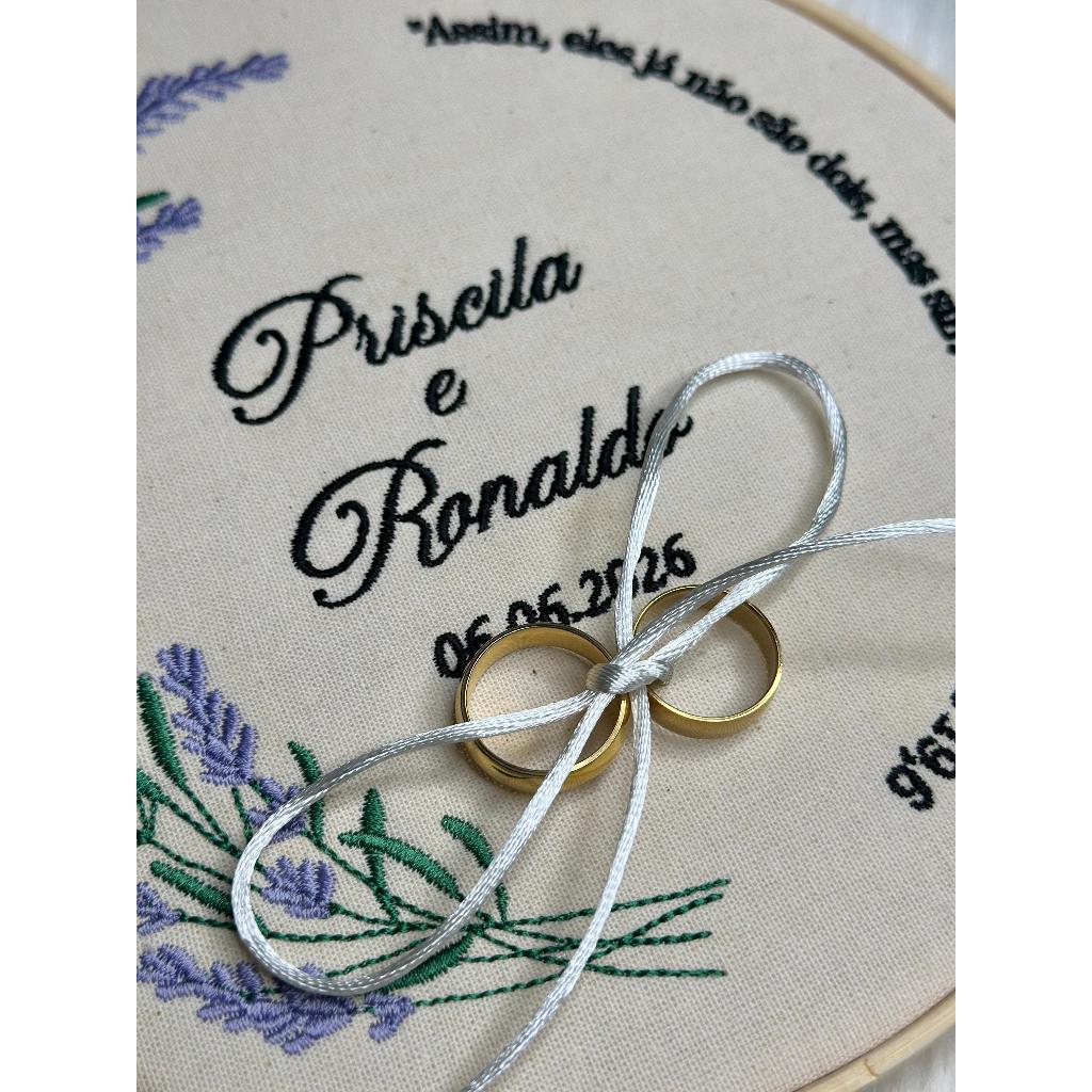 Bastidor Bordado Porta-Aliança Aro 20 Porta Aliança Bordado Personalizado