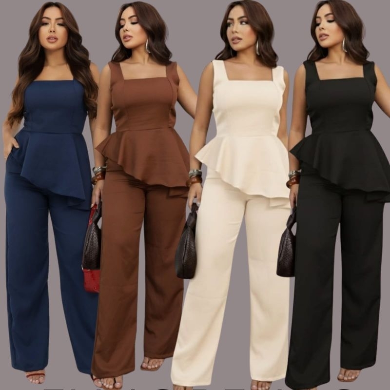 CONJUNTO ELEGANTE BLUSA ASIMETRICO CALÇA PANTALONA ALFAIATARIA PREMIUM TENDÊNCIA