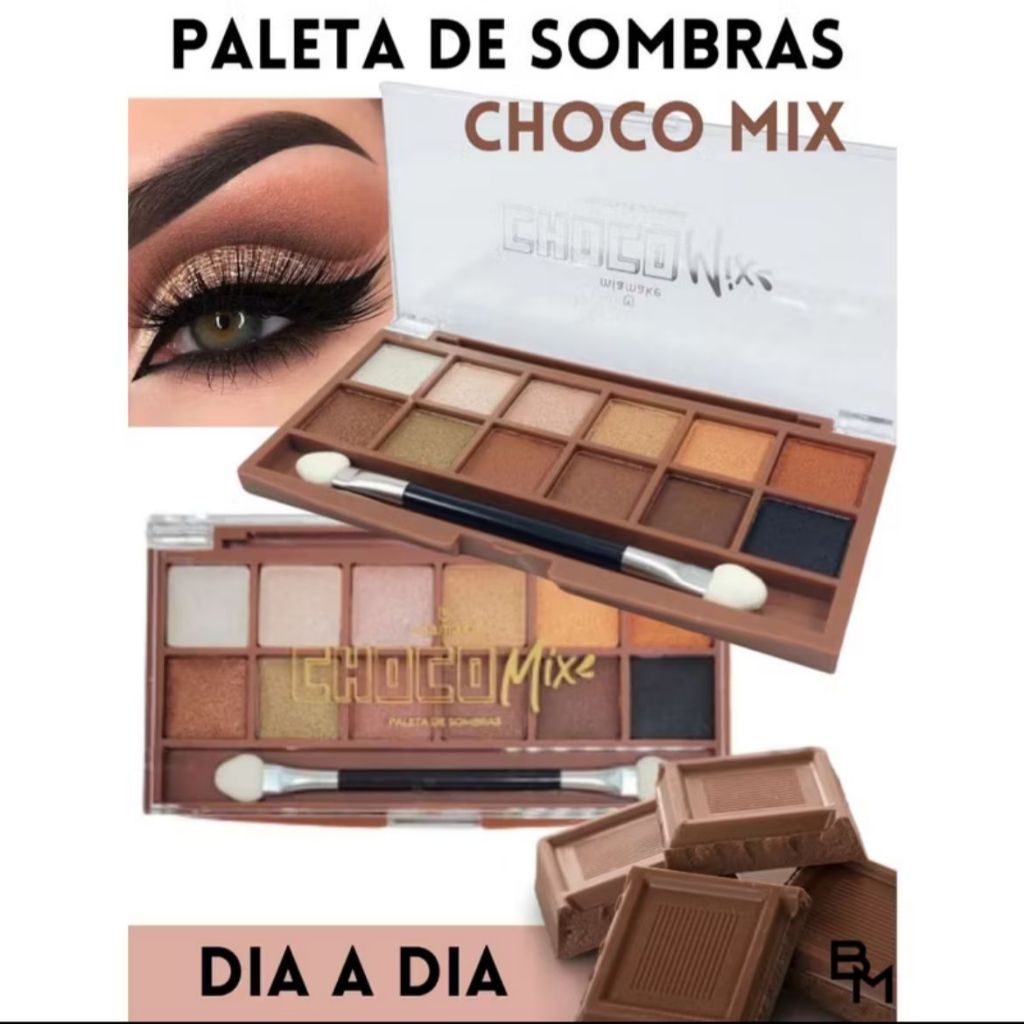 Paleta de sombras maquiagem Mia Make Choco Mix 12g MAKE MARROM ALTA PIGMENTAÇÃO