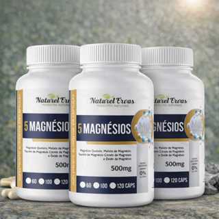 5 MAGNÉSIOS 120 cápsulas 500mg Magnésio Quelato, Malato, Turato, Citrato e Óxido em Oferta na Shopee