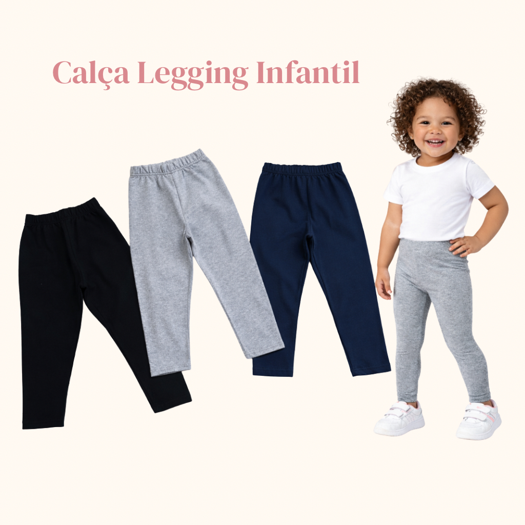 Kit 3 Calça Legging Infantil Cotton Menina Juvenil 1 ao 8 Atacado