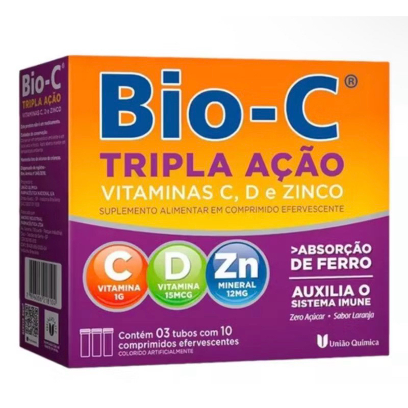 Bio-C Tripla Ação c/30 - composto por Vitamina C, Vitamina D e Zinco em Oferta na Shopee