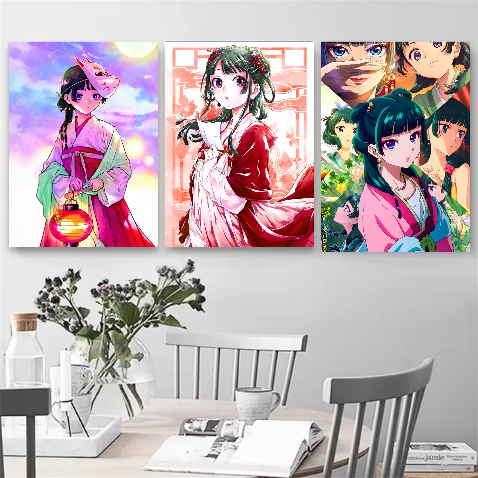 Kit 3 Quadros Placa Decorativo Anime Diários de uma Apotecária Maomao Jinshi Cartaz Poster Geek 19x27