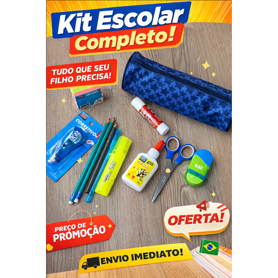 Kit material escolar com estojo COMPLETO