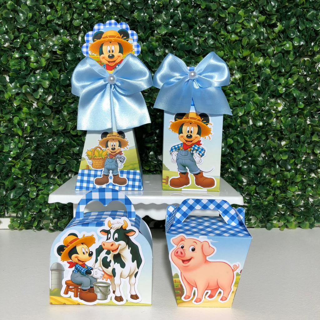 KIT FESTA CAIXINHAS PERSONALIZADAS MICKEY FAZENDEIRO MENINO LEMBRANCINHAS