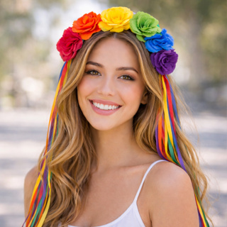 Tiara Florida Flores Colorias Arco Iris Carnaval em Oferta na Shopee
