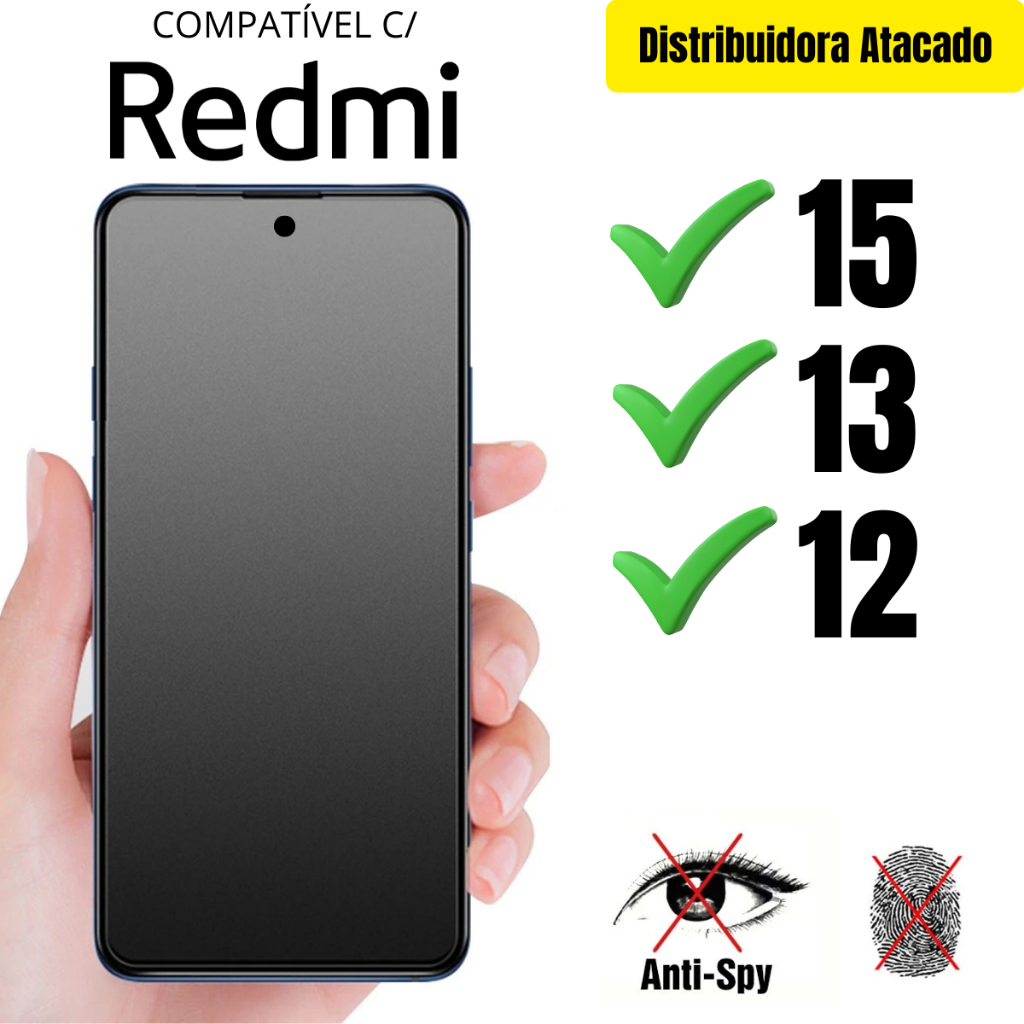 Película Cerâmica Privacidade Fosca 3D P/ Redmi 15 / Redmi 13 / Redmi 12 Matte AntiSpy Envio Rápido em Oferta na Shopee