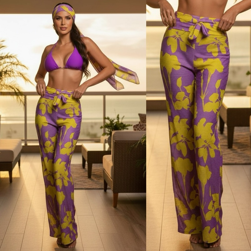 Calça Saída de Praia Feminina em Tule Estampada Leve Elegante Moda Verão Onça animal print floral em Oferta na Shopee