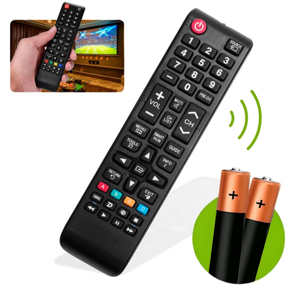 Controle Remoto Para Tv Samsung Smart Hub Futebol + 2 Pilhas – Mtones