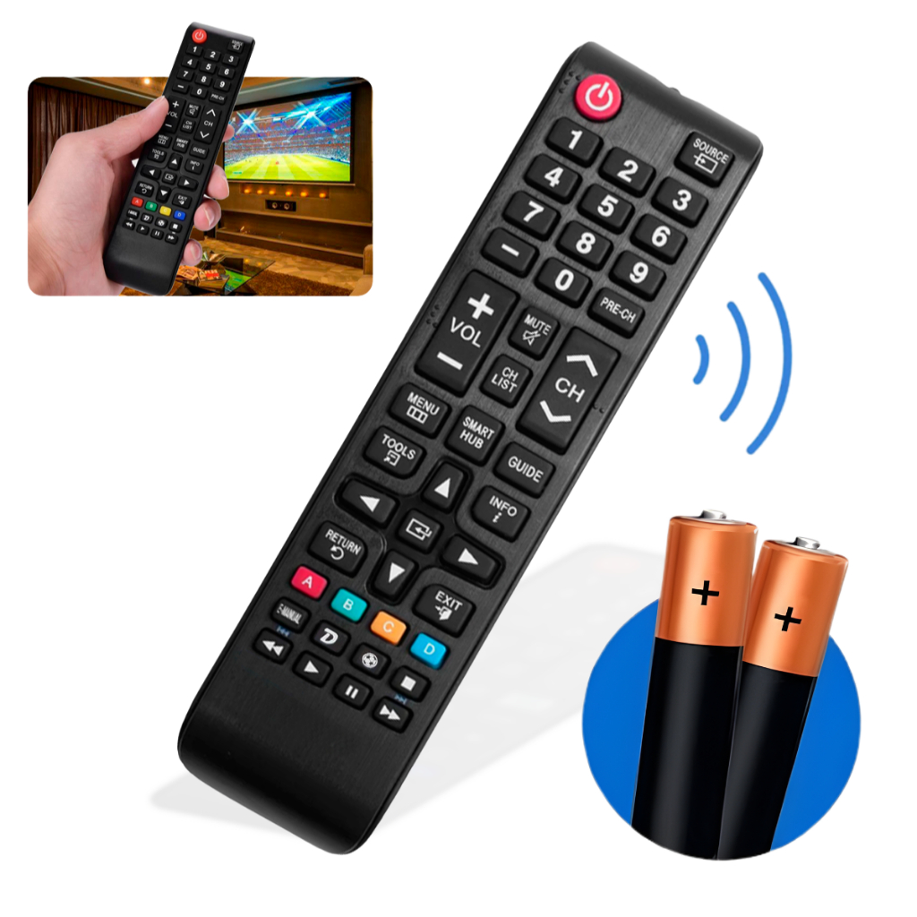 Controle Remoto Para Tv Samsung Smart Hub Futebol + 2 Pilhas - Montza em Oferta na Shopee
